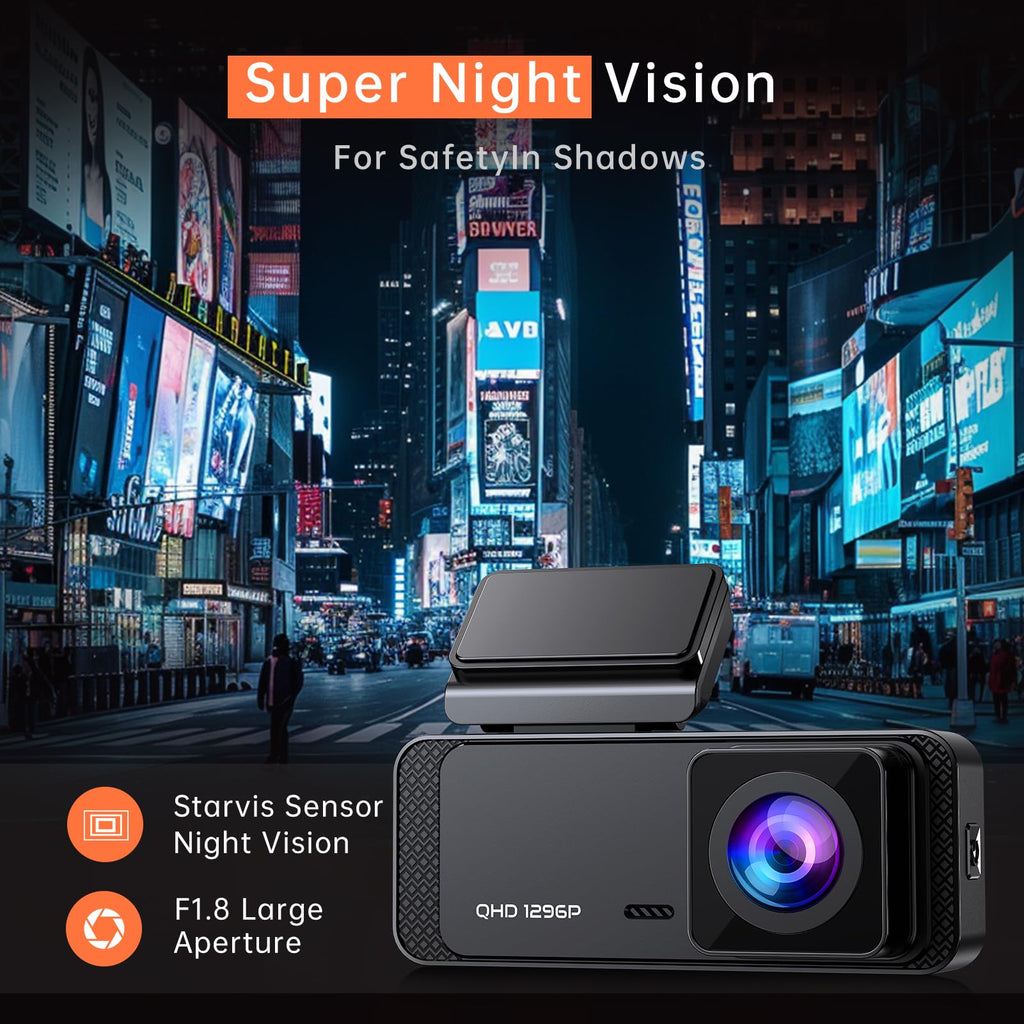 Veement 1296P Dash Cam Front, WiFi Dash Camera for Cars with App | V300 Mini Hidden Design, Night Vision, 170° Lens, Loop Recording, G-Sensor, 256GB Max, Card Not Included, Hardwire Required