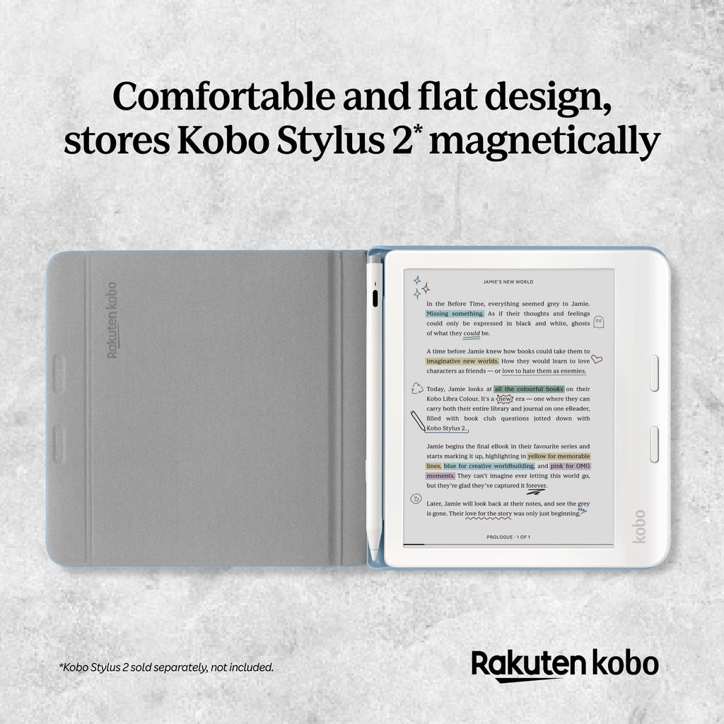 Kobo Libra Colour SleepCover Case | Dusk Blue Stylus Notebook | Sleep/Wake Technology | Built-in 2-Way Stand | Vegan Leather | Compatible with 7” Kobo Libra Colour eReader