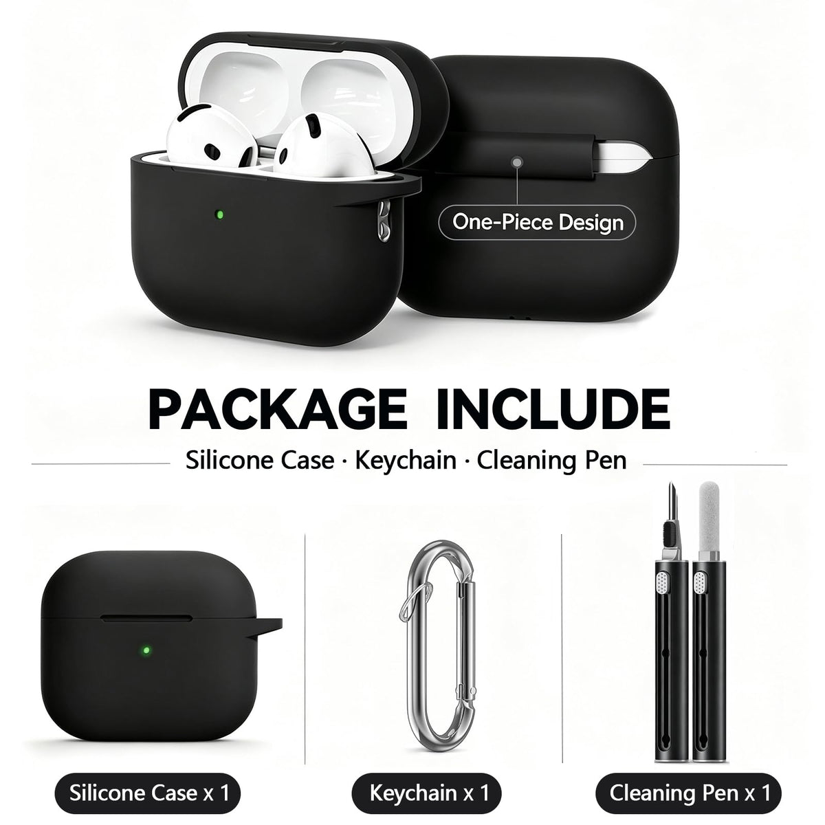 Ljusmicker for AirPods 5/4 Case (2026/2024) with Cleaner Kit,Black | Soft Silicone Protective Cover for Apple AirPods 5 Case/AirPods 4 Case with Keychain for Women Men,Supports Wireless Charging