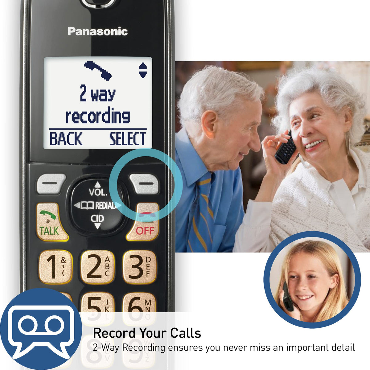 Panasonic Cordless Phone with Answering Machine, 2 Handsets Landline Phone | Home phones landline cordless featuring an answering machine, call block and caller ID, Metallic Black, KX-TGD832M