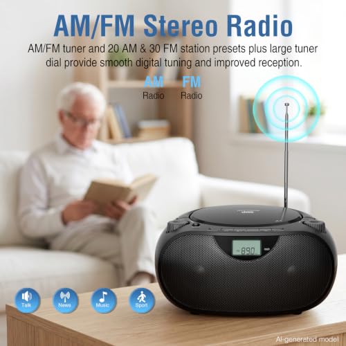 Nextron Portable CD Player Boombox with Bluetooth, AM/FM Radio & USB | CD-R/RW, MP3-CD & USB Playback, Stereo Sound, Bass Boost, AUX Input, Headphone Jack, LCD Display, AC/Battery Powered - Black