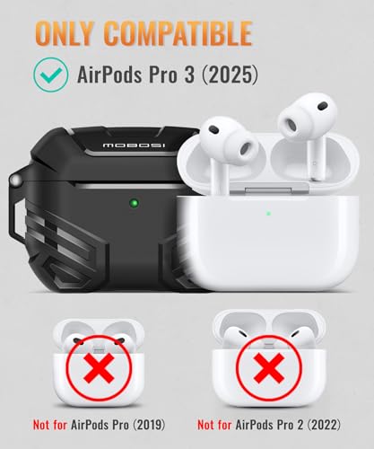 MOBOSI for AirPods Pro 3 Case, Fit for MagSafe, Black | Compatible with AirPods Pro 3rd Gen Cover, Military Grade Protection Shell with Lock, Cleaner Kit&Keychain for Men(2025)