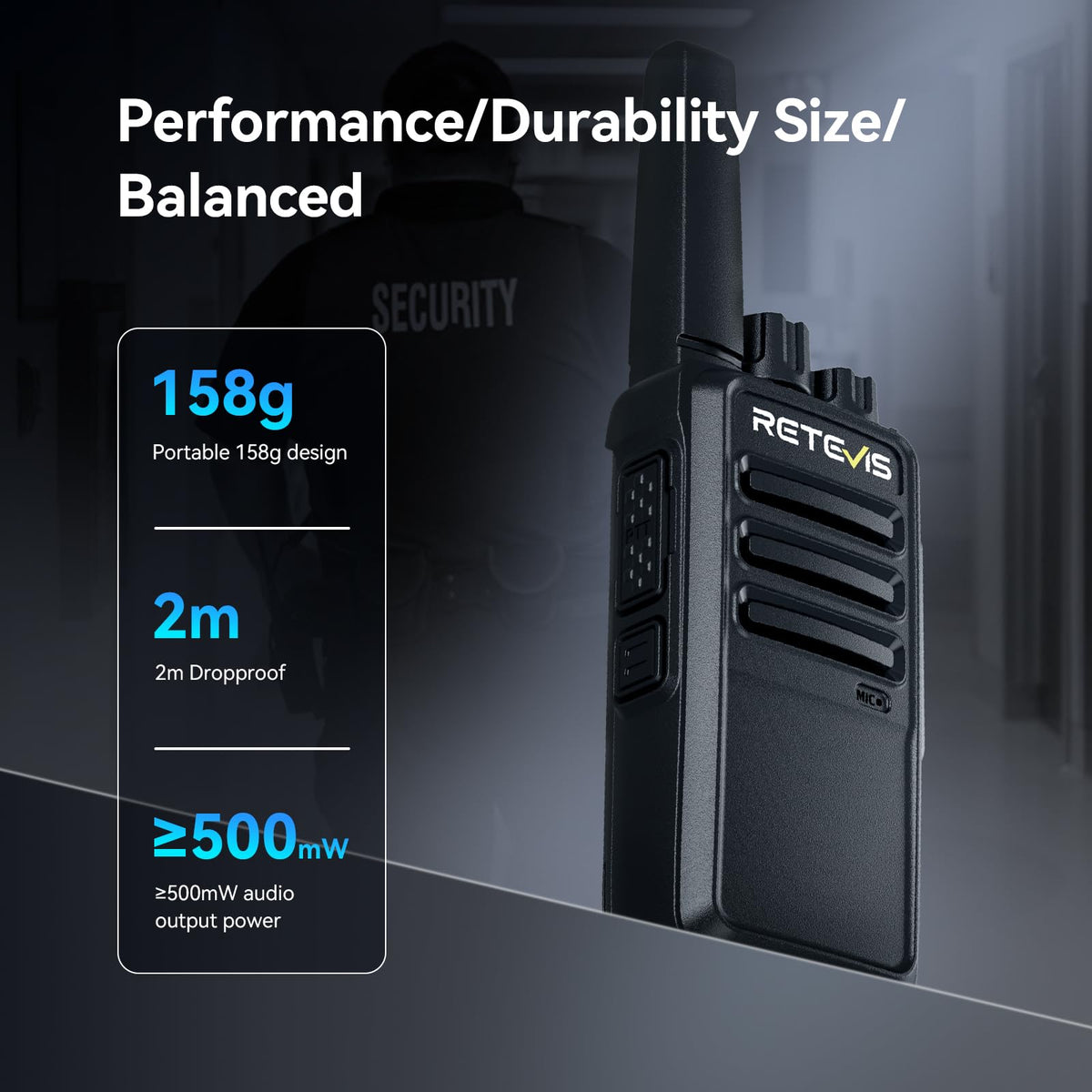 Retevis RT68 Business FRS Walkie Talkies Long Range with Earpieces 6 Pack | Rugged & Compact, License-Free, Powerful 500mW Speaker, 12-Hour Battery, Long-Term Supply, for Schools, Retail & Hospitality