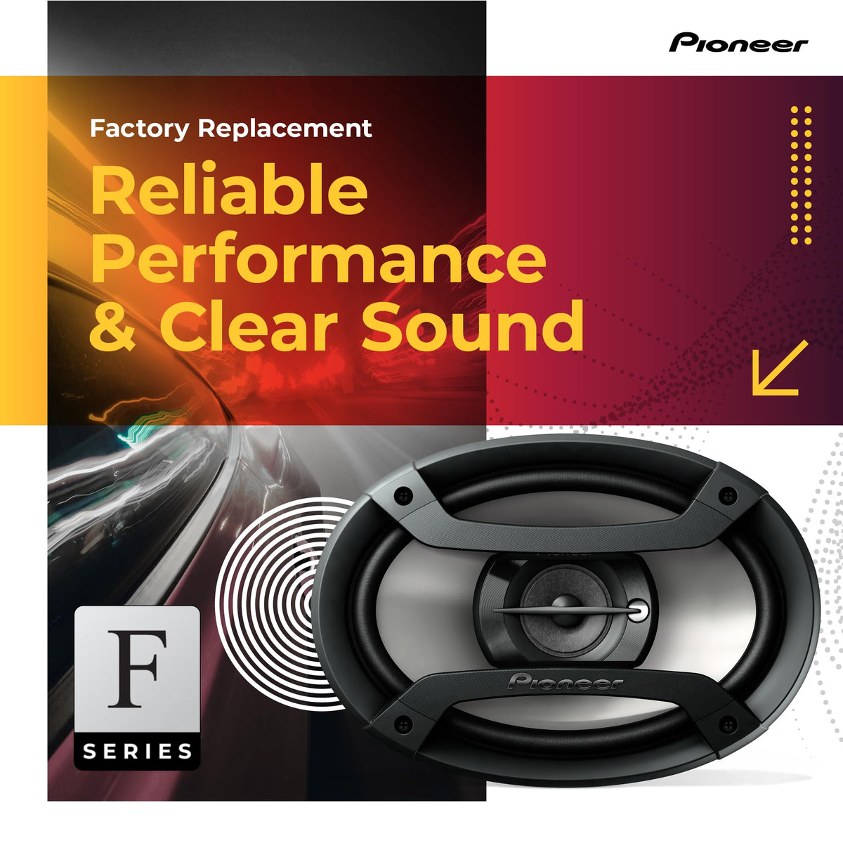 Pioneer F-Series TS-F1634R 6.5" 2-Way Coaxial Car Speakers 200W Max | Great Factory Speaker Replacement, Balanced Sound + Smooth Treble, High-Efficiency Speaker Designed for OEM Power