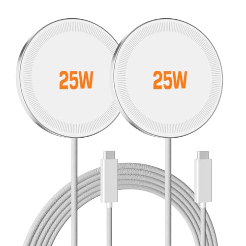 MagSafe 25W Wireless Charger for Apple Magnetic Fast Charging Pad | Compatible for iPhone Duo 18 17 17e 16 16e 15 14 13 12 Pro Max - AirPods-Slim Portable for Travel Bedside - 2 Pack, White