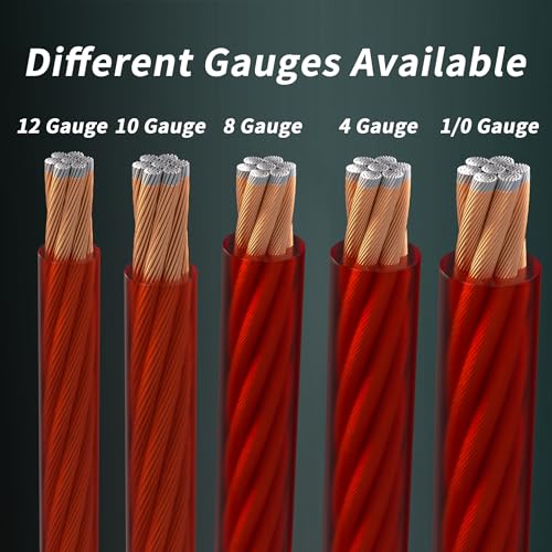 Energeaster 4 Gauge Wire 25FT Black + 25FT Red Automotive Primary Wire | Copper Clad Aluminum, Primary Automotive Power/Ground Cable, for Audio Speaker, RV, Amp, Generator, Solar, Translucent Jacket