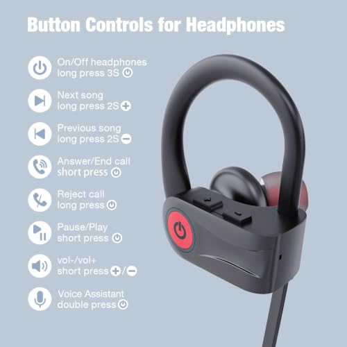 Boean Bluetooth Headphones, Wireless Headphones with AI Music Generation | 16 Hours Playtime Wireless Earbuds with Bluetooth 5.3 HD Stereo Sound, IPX7 Waterproof Running Headphones for Workout Sports