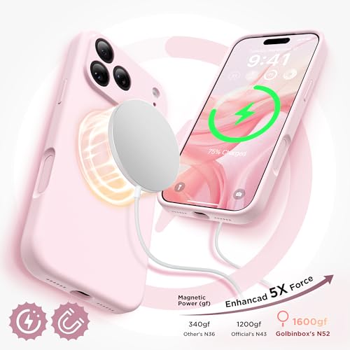 GolbinBox Magnetic for iPhone 18 Pro Case/17 Pro Case, Chalk Pink | Compatible with MagSafe, Camera Protection, Screen Protector, Silicone Shockproof Phone Case, Anti-Scratch Microfiber Lining