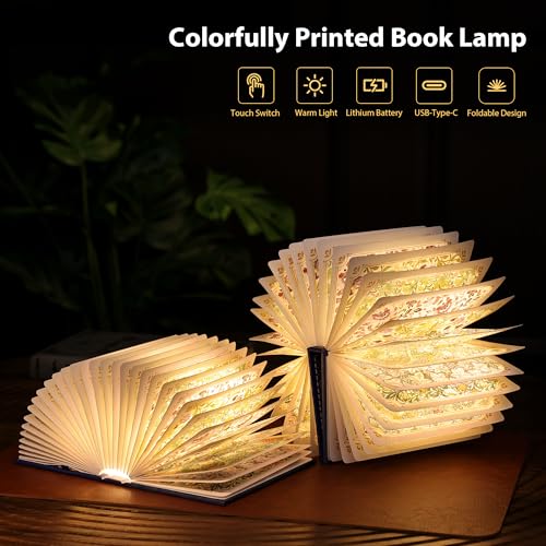 Ba suns Book Lamp Decor, Gift for Book Lovers, Rechargeable Book Light | Reading Light, Portable Paper Lamp with Touch Control, Decor for Home Library Bookshelf, Gift for Women Readers (Blue)