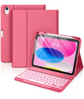 Hamile for iPad A16 11th 10th Generation Case with Keyboard - Wireless | Backlit Detachable Folio Keyboard Cover, Pencil Holder, for iPad A16 11-inch 2025 10th Generation 10.9 Inch 2022, Pink