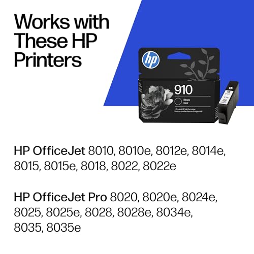 HP 910 Black Ink Cartridge | Works with OfficeJet 8010, 8020 Series, OfficeJet Pro 8020, 8030 Series | Eligible for Instant Ink | 3YL61AN
