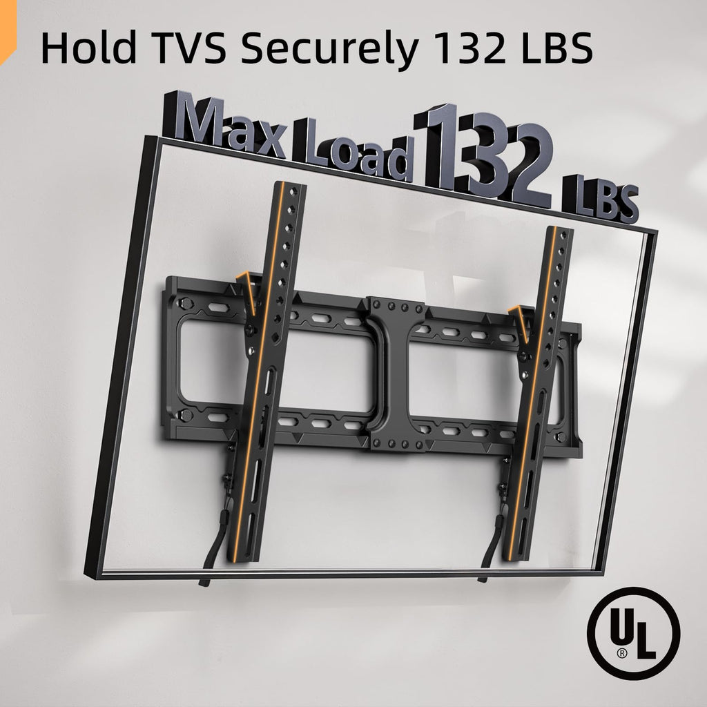IWORKBOARD 55 65 75 85 inch Tilting TV Wall Mount for 32-90 '' TVs, Low Profile TV Mount Bracket, Safe Lock & Quick Release,Max VESA 600x400mm, 24 inch Studs,132 lbs, Fit Most 55+ 75+ 85+ 86 TVs