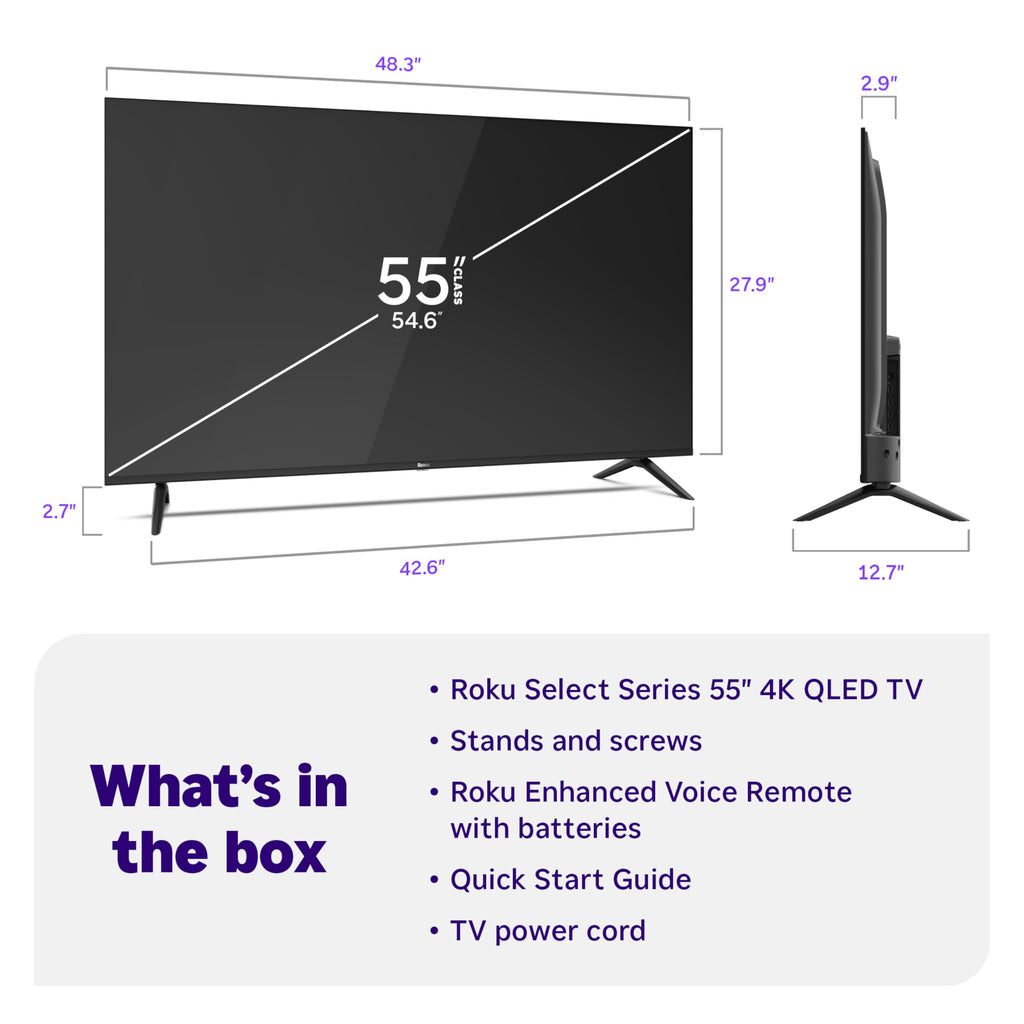 Roku 55-Inch Select Series Smart TV 2026-4K (2160p) QLED TV TV | Flat Screen QLED Television with Voice Remote, Wi-Fi & Bluetooth Headphone Mode - Streaming Live Local News, Sports, & Movies