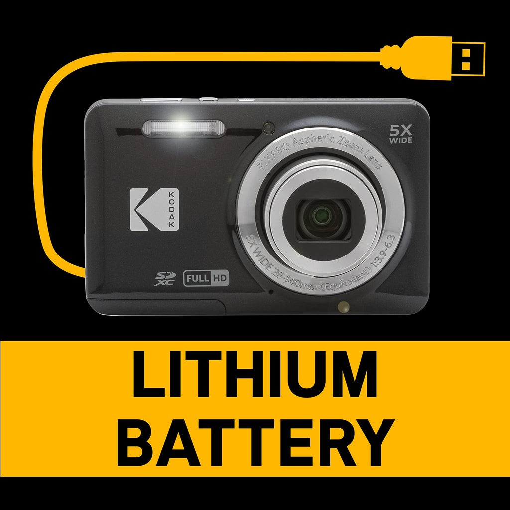 Kodak PIXPRO FZ55 16MP Compact Digital Camera, 5X Optical Zoom, Black | 1080p Full HD Video, 28mm Wide Angle Lens, 2.7 Inch LCD, Point and Shoot, Vlogging Camera, Li-Ion Battery
