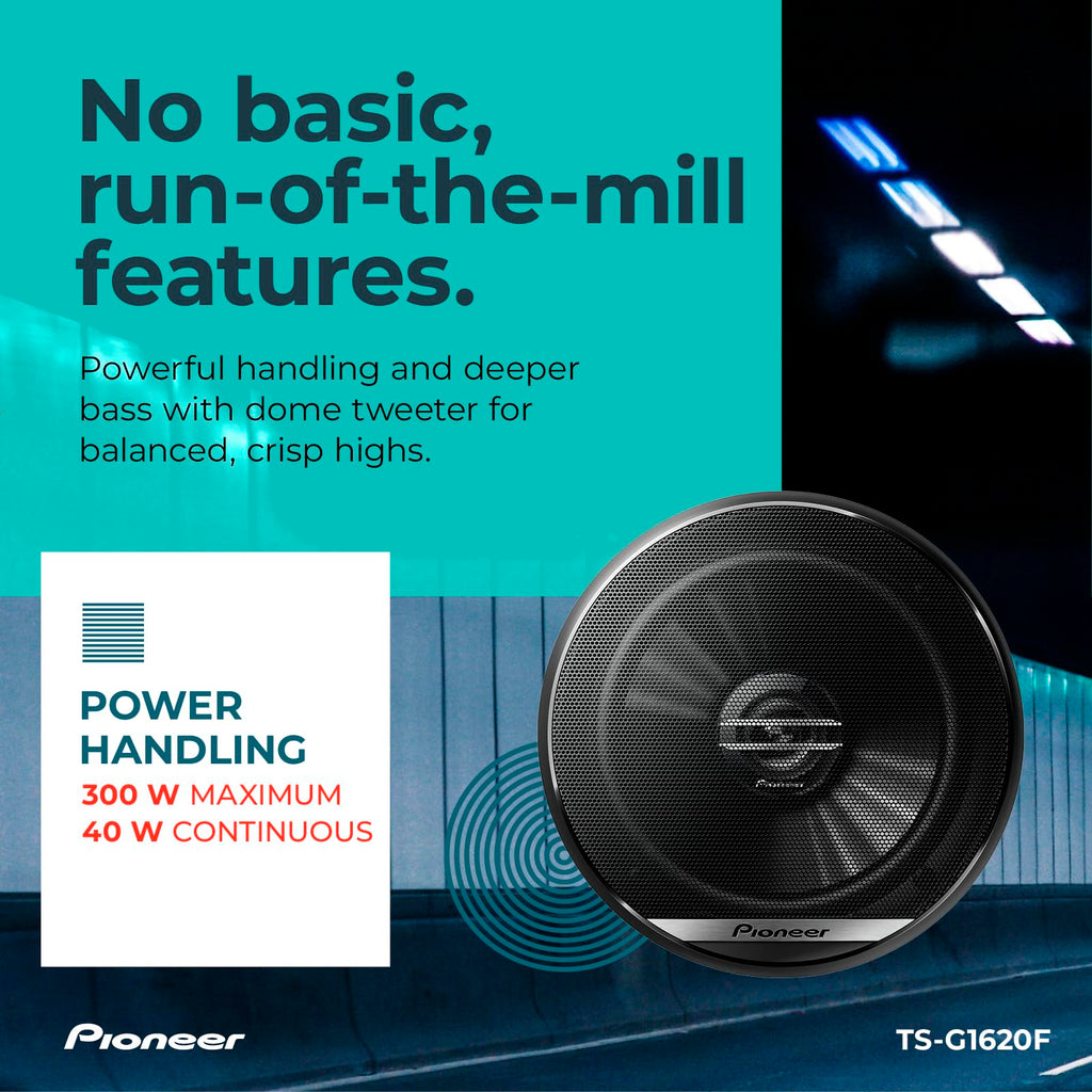 Pioneer G-Series TS-G1620F 6.5" 2-Way Coaxial Car Speakers 300W Max | Great Stock Upgrade, Balanced Sound + Smooth Treble, High-Efficiency Speaker Designed for OEM Power