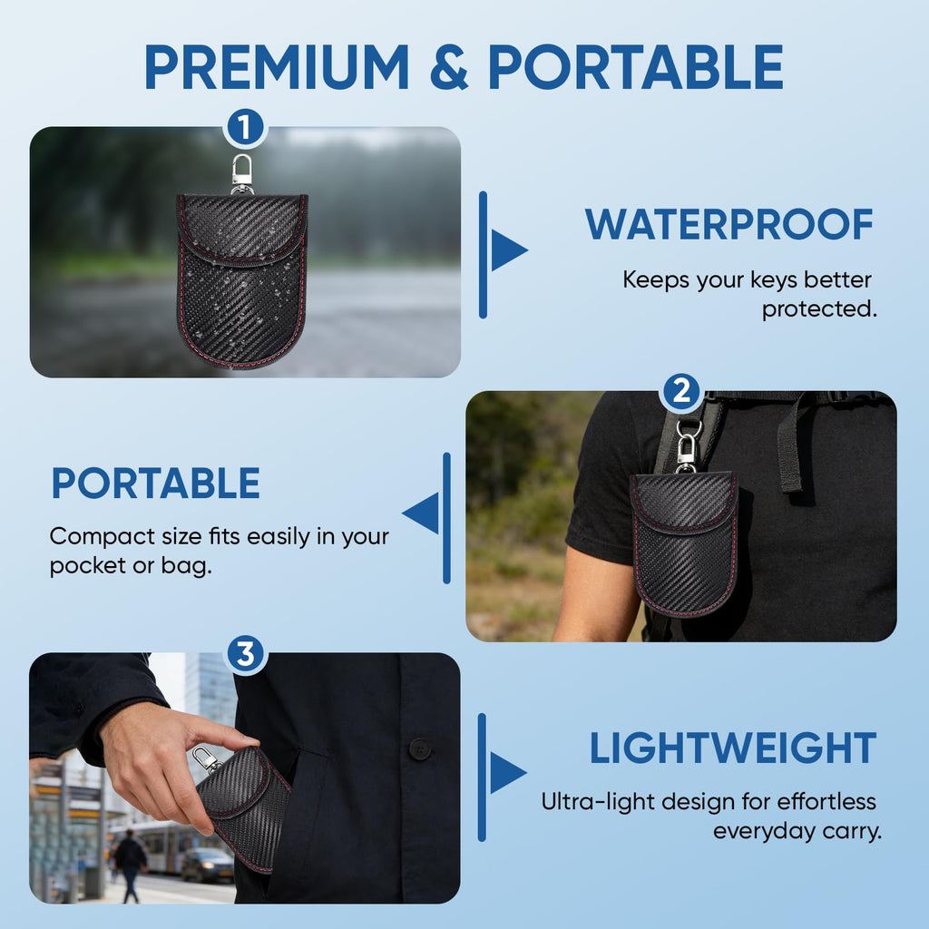 TICONN 2PK Faraday Bag for Car Key Fob, Anti-Theft NFC RFID Blocking Pouch | Protect Against Keyless Car Theft, Dual-Pocket Storage, Water-Resistant Exterior, Secure Keychain Hole, 3 Size Options