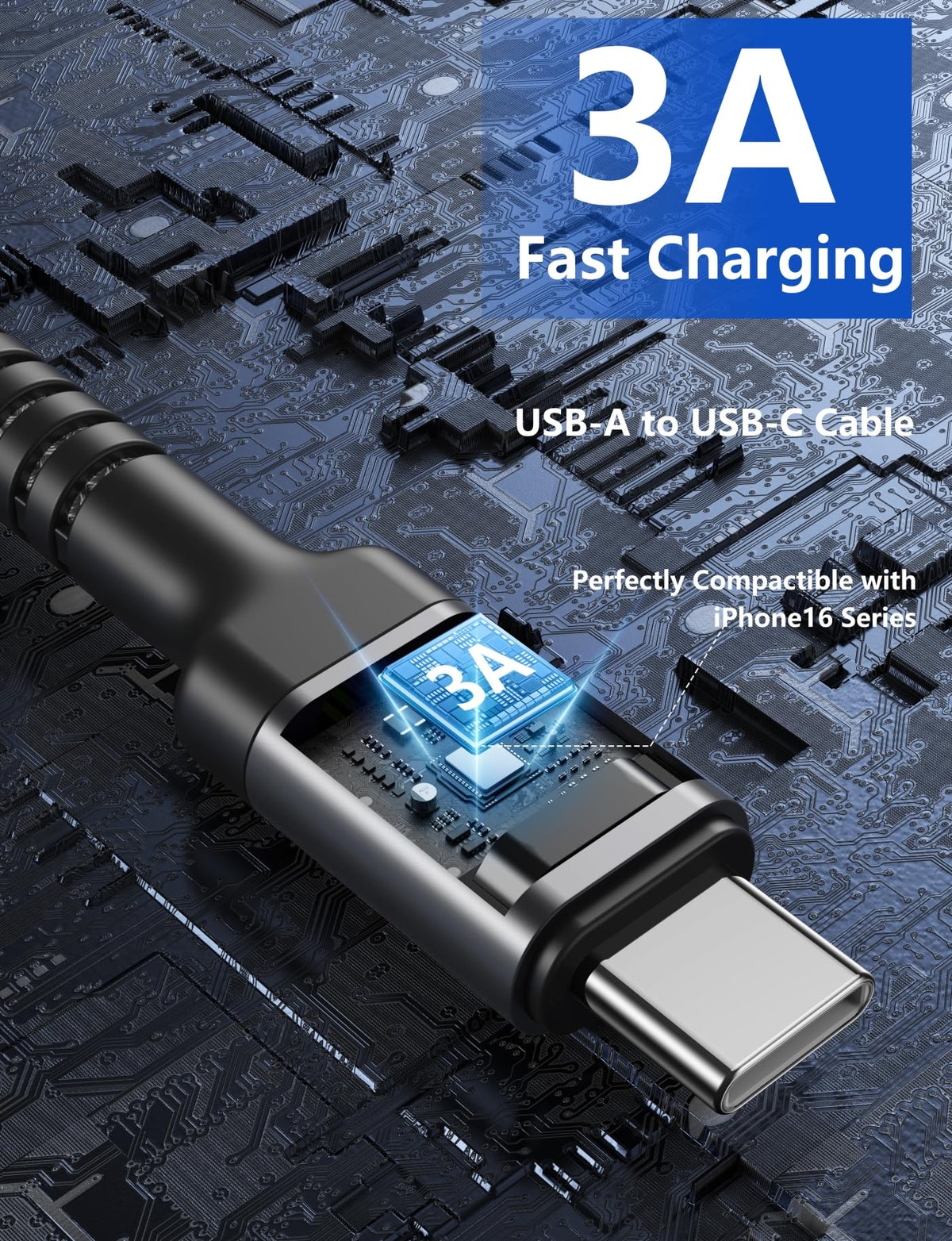 USB to USB C Cable 3A Fast Charging, USB A to USB C Cord [2 Pack, 6FT] | Upgraded Extra Durable Braided USBC Cable Compatible with iPhone 18 17 16 15 Pro Max, Samsung Galaxy S26 S10 and More-Grey