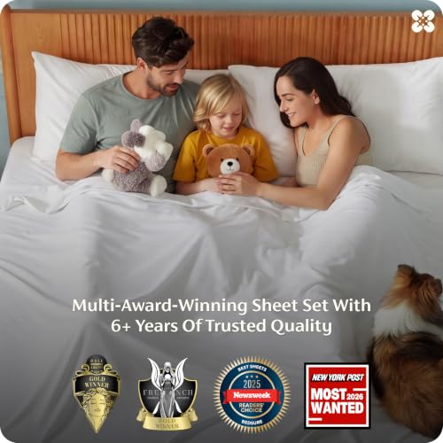 Bedsure PureWoven 100% Rayon Derived from Bamboo, Queen Sheets, 4 Pieces | Featured in Forbes Vetted, Cooling Sheets for Hot Sleepers, Breathable & Silky Soft, 16" Deep Pocket Bedding, White