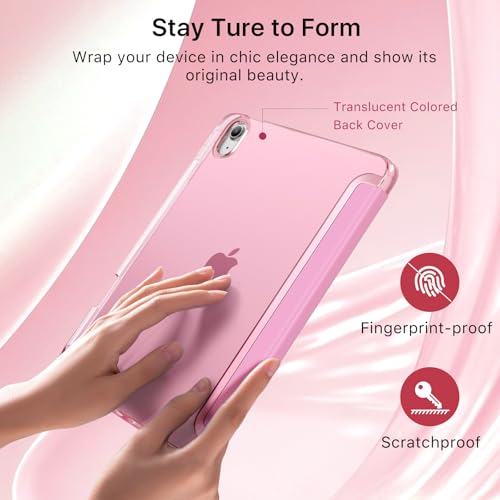 Moko for iPad A16 11th Generation Case 11 Inch 2025 with Pencil Holder,Pink | For iPad 10th Generation Case 10.9 Inch 2022, Slim Light Trifold Protective Cover with Hard PC Translucent Back Shell