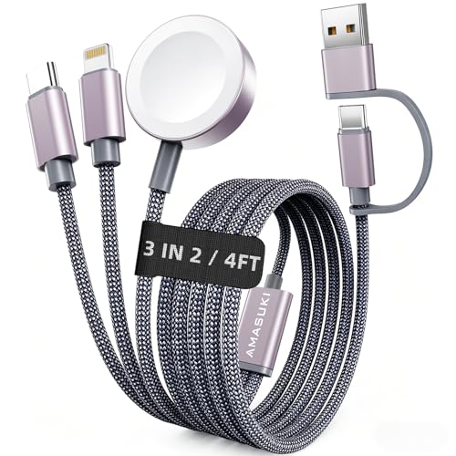 2026 Travel Essentials for Apple Watch Charger,Cruise Vacation Camping Essentials,iPhone Charger,Multi Charging Cable,3 in 2 Charging Docks for iWatch Series 12 11-2/Ultra,iPhone 18 17-12,Car