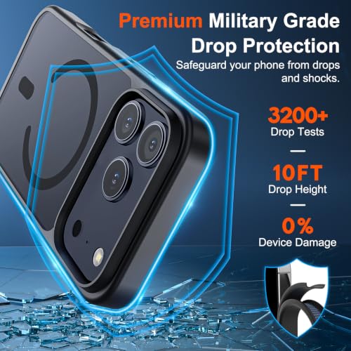SUPFINE Magnetic for iPhone 18 Pro Max Case/17 Pro Max Case Black | With Screen Protector, Translucent Matte, Compatible with MagSafe, Military Grade Drop Proof, Rugged Shockproof Protective