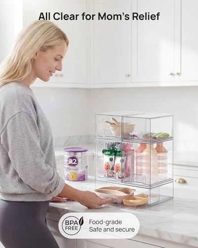 Vtopmart Clear Stackable Storage Drawers Set of 5, Plastic Organizer Bins | Multi-purpose Boxes for Baby Bottle Storage, Ideal for Kichen, Vanity, Bathroom, Undersink, Cabinet, Pantry Organization