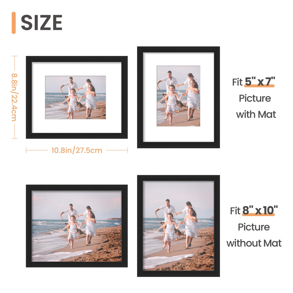 upsimples 8x10 Picture Frames, Gallery Wall Frames Set of 5, Black | Photo Frame Collage Wall Decor, 8 x 10 Frame, 5x7 Frame with Mat for Family, Baby, Hallway, Christmas