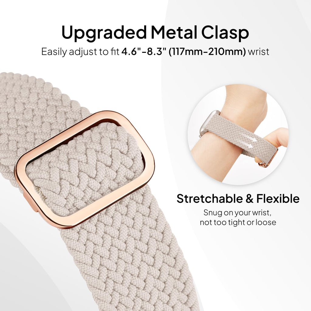 4 Pack Braided Stretchy Band Compatible with Apple Watch Bands Women Men | 40/41/38/42/44/45/46/49mm Breathable Nylon Elastic Daily Use Straps for iWatch Series 12 11 10 9 8 7 6 5 4 3 SE Ultra 4-1