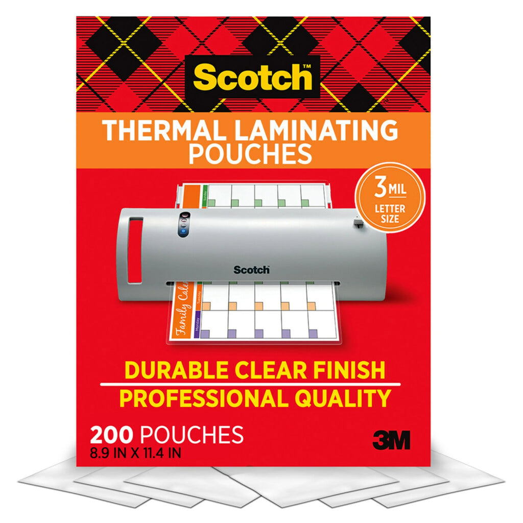 Scotch Thermal Laminating Pouches, 200 Count, Clear, 3 mil. | Ideal Office or School Supplies, Fits Letter Sized Paper (8.9 in. × 11.4 in.)