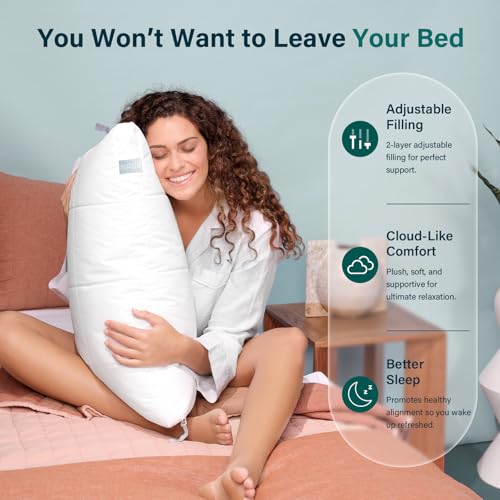 Nuzzle Pillow Standard Adjustable Neck Pillow,Soft Luxury Hotel Feel | Bed Pillows Standard with Adjustable Height & Firm Feel for Side, Back and Stomach Sleepers–Gift for Women & Men