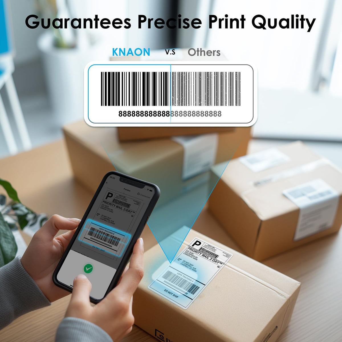 KNAON Bluetooth Thermal Shipping Label Printer, 4x6 Portable Thermal Address Label Printer for Small Business, Compatible with iPhone,Android,Windows,Mac–Works with Etsy Shopify USPS&More, White