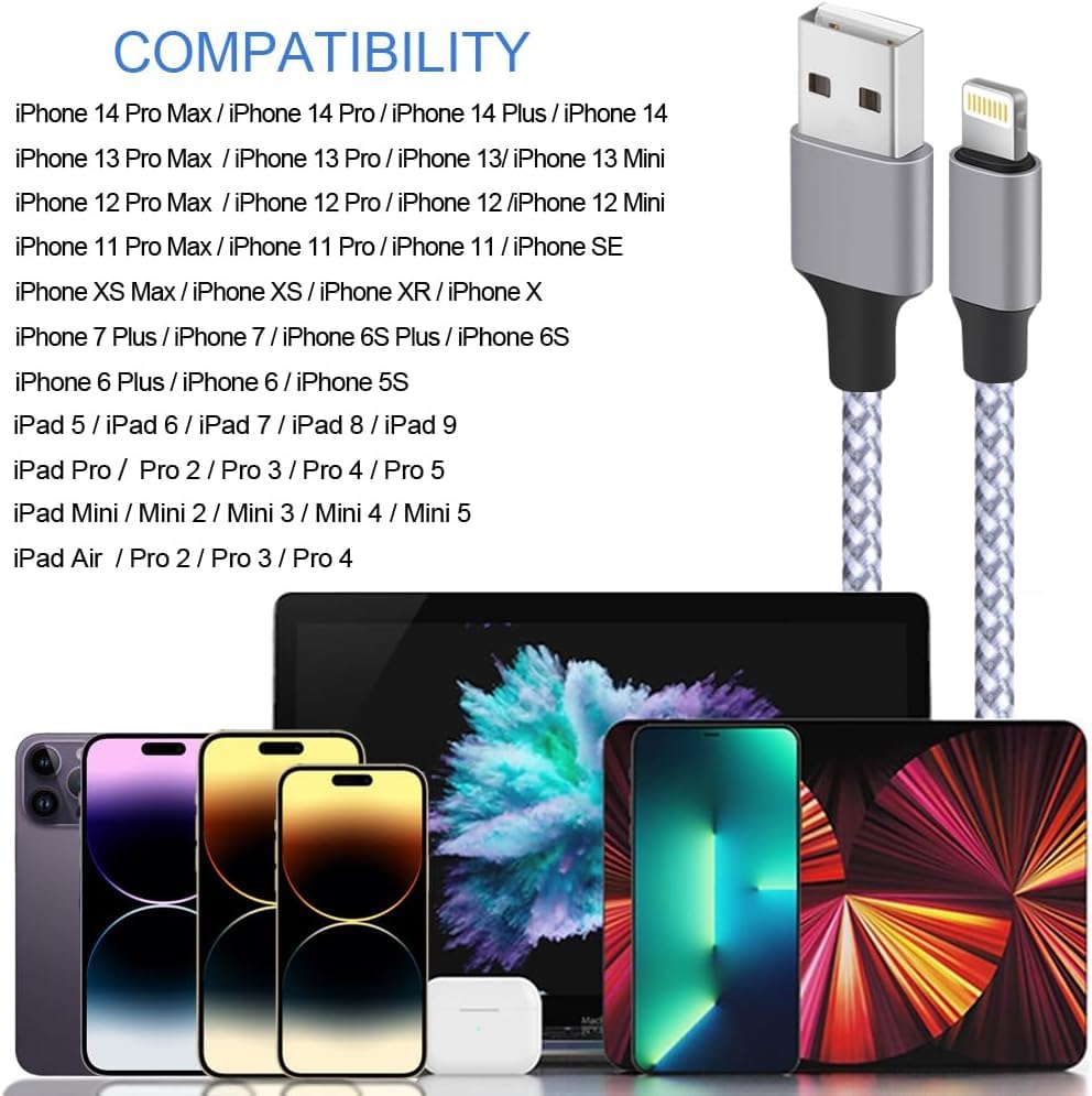 iPhone Charger, Lightning Cable 3PACK 6FT MFi Certified USB Charging Cord | Nylon Braided High Speed Transfer Cable Compatible with iPhone 14 Pro Max/13 Pro/12/11/XS MAX/XR/XS/X/8/iPad Pro Mini Air