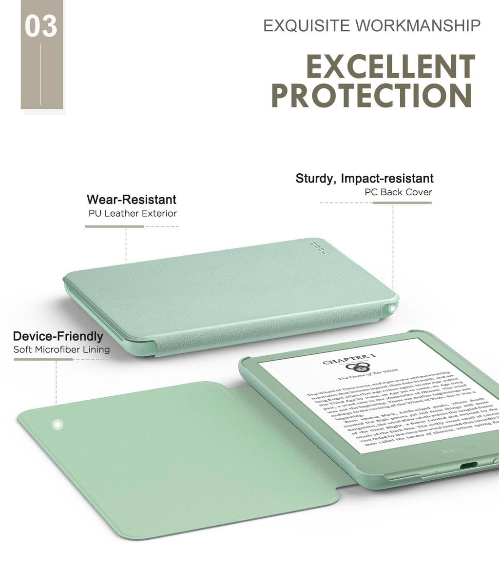 MoKo Case for 6" Amazon Kindle Basic 11th Gen 2024/2022, Matcha | Lightweight Shell Cover, Auto Wake/Sleep, Slim, Waterproof, for Amazon Kindle Basic 11th gen