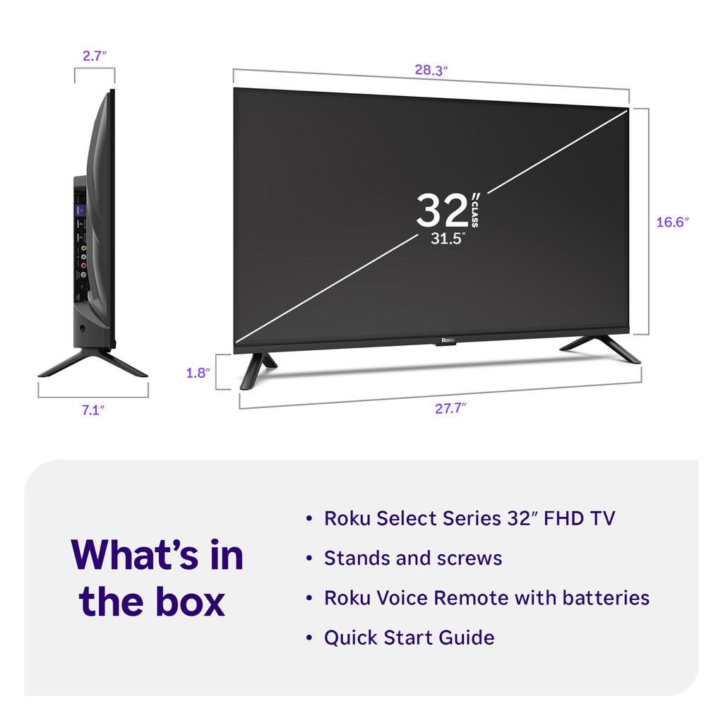 Roku 32-Inch Select Series Smart TV 2026-1080p Full HD TV - RokuTV | Flat Screen LED Television with Voice Remote, Wi-Fi & Bluetooth Headphone Mode - Streaming Live Local News Sports & Movies