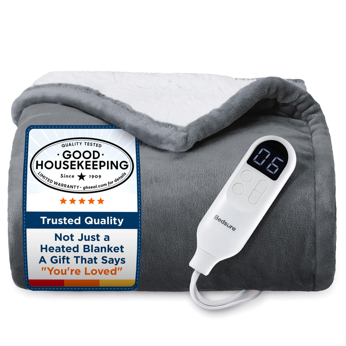 Bedsure Heated Blanket Throw Blanket with Preheat Function - Fast Heating Electric Blanket, Soft Flannel Throw with 6 Time Settings(Up to 10H), 6 Heating Settings, Gifts for Grandma (50"x60", Grey)