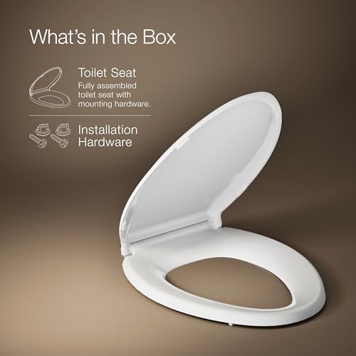 KOHLER Cachet ReadyLatch Elongated Slow Close Toilet Seat, White | 4636-RL-0, Quiet Lid, Contoured Grip-Tight Bumpers Installation Hardware, Apartment Essentials