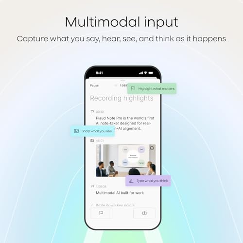 Plaud NotePin S Wearable AI Voice Recorder, Transcribe & Summarize, Black | AI Note Taker for Meetings Interviews, Professionals, Teams, 112 Languages, App Control, Find My, 4 Accessories