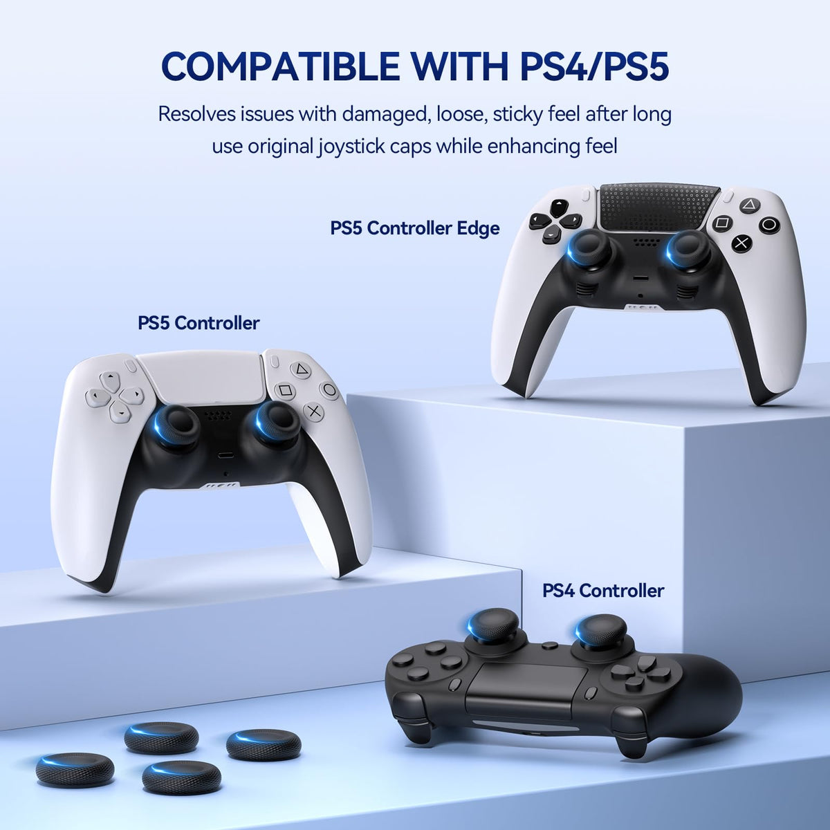 NEWDERY Joystick Replacement Grip Caps for PS5/PS4 Controller | Silicone Thumb Grip Cap Replacement Set, Anti-Slip Design, Compatible with PS5/PS4 Controller, Black, 10-Pack