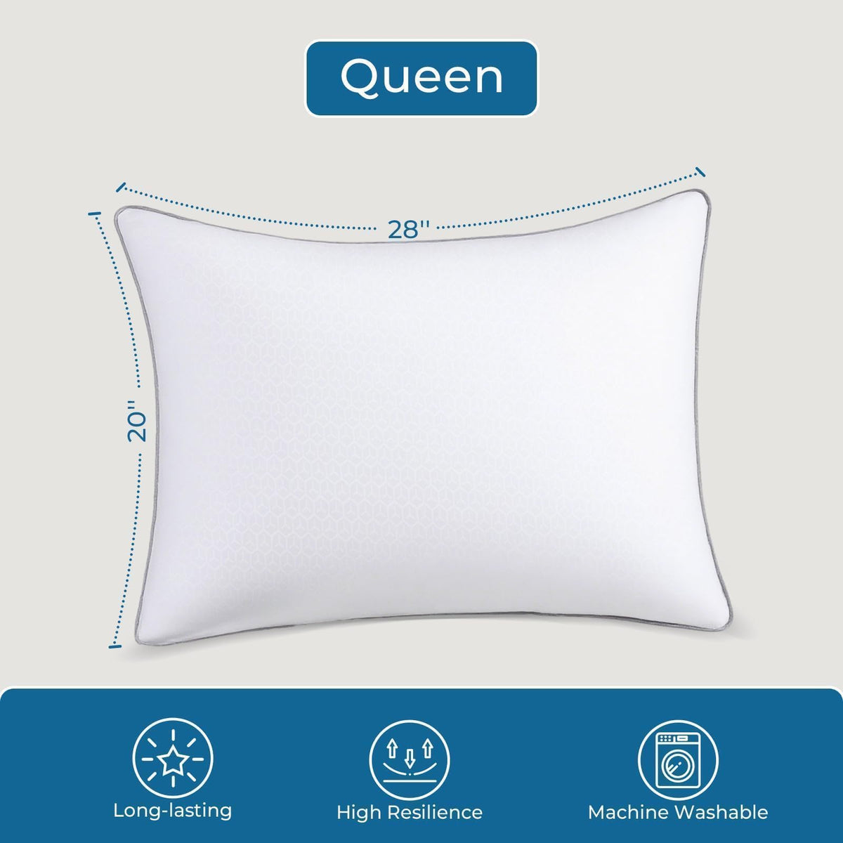 Sasttie Firm Pillows Queen Size Set of 2, Bed Pillows for Side, Back, and Stomach Sleepers - Oeko-Tex Certified Down Alternative Plump Filling - Hotel Quality and Machine Washable, 2 Pack