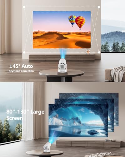 Mini Projector with WiFi 6 and Bluetooth 5.4, Portable Projector 4K Support, 180 ANSI, 5W Soundbase Speaker, Auto Vertical Keystone 210°Rotatable Smart Proyector for Movie Home Outdoor