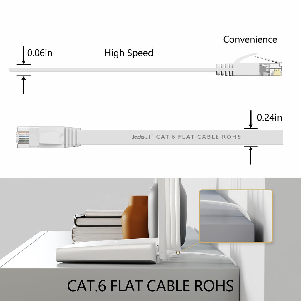 Jadaol Cat6/Cat6A Ethernet Cable 50FT Flat with Clips 10Gbps Network, White | 1FT 3FT 5FT 10FT 15FT 20FT 25FT 30FT 35FT 50FT 60FT 75FT 100FT 150FT 200FT LAN Patch Cable for Router, Modem, Switch, Gaming