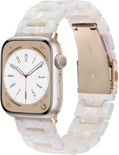 V-MORO Resin Bands Compatible with Apple Watch Band,41mm/40mm/38mm/42mm | Fashion Lightweight Strap for iWatch Series 12/11/10/9/8/7/6/5/4/3/2/1,Women Jewelry Dressy Bracelet Adjustable,Ivory White
