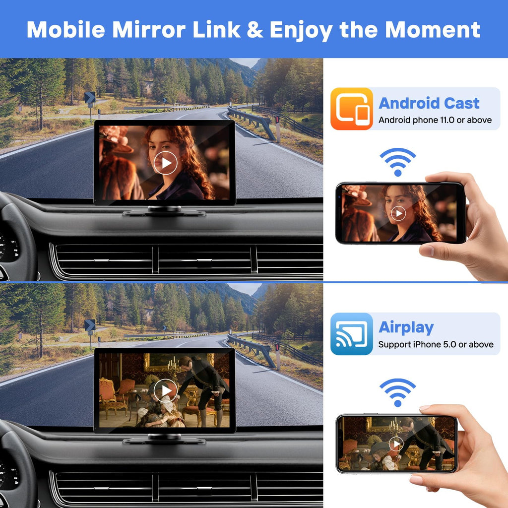 9" Wireless Apple Carplay Screen for Car with OTA Update, Backup Camera | Touchscreen Apple Carplay & Android Auto with Voice Control/GPS Navigation/Mirror Link/Bluetooth 5.0/AUX/FM