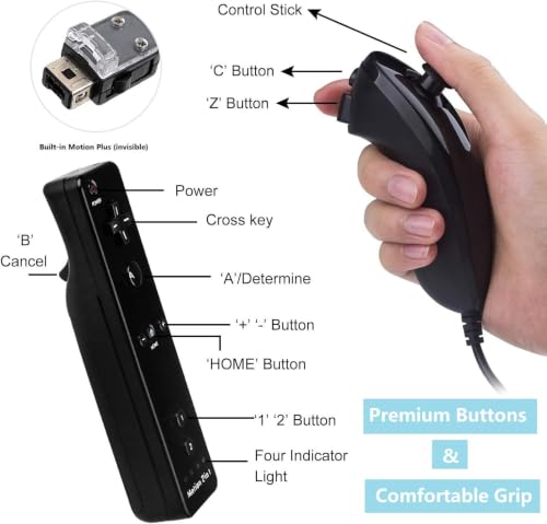 Motion Plus Wii Controllers 2Packs with Nunchucks, Wii Remote Controllers Compatible for wii and Wii U with Built in Motion Plus