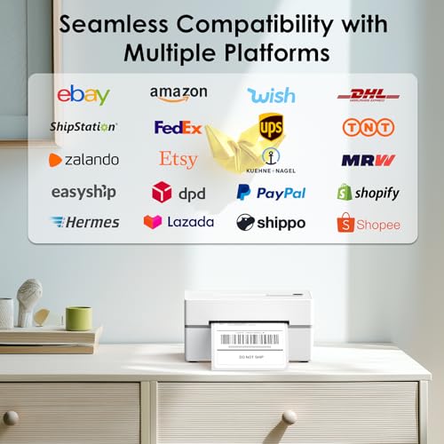KNAON Bluetooth Thermal Shipping Label Printer, 4x6 Portable Thermal Address Label Printer for Small Business, Compatible with iPhone,Android,Windows,Mac–Works with Etsy Shopify USPS&More, White