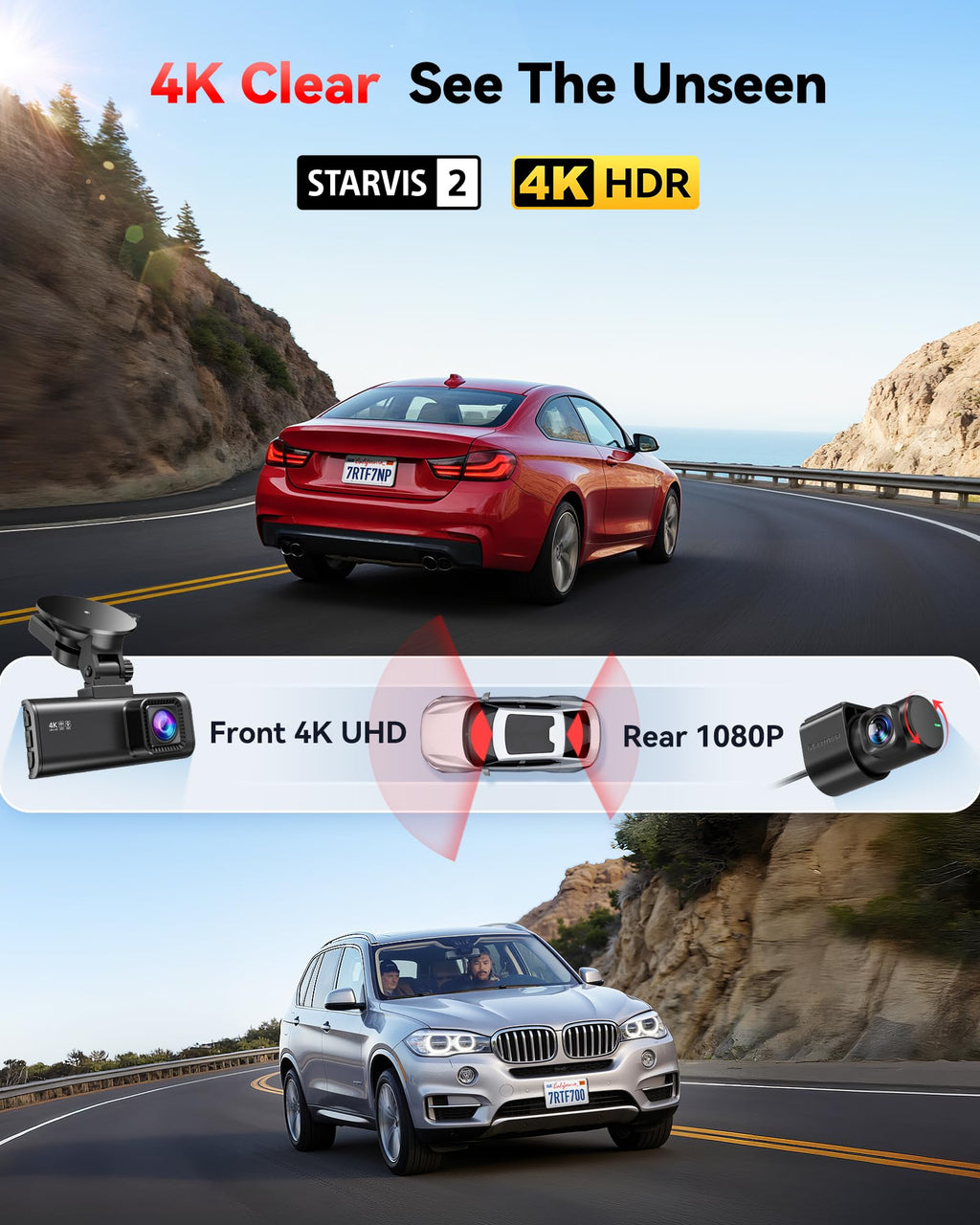 REDTIGER F7NP 4K Dash Cam Front Rear, STARVIS 2 Sensor, Free Card Included | 5.8GHz WiFi-20MB/s Download, WDR Night Vision, Wide Angle, G-sensor Incident Detection, 24H Parking Mode(Hardwire kit needed)