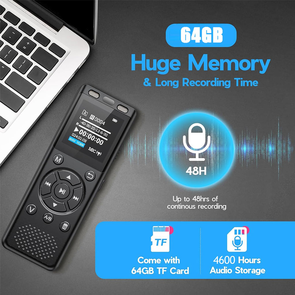 Tonfarb 64GB Digital Voice Recorder with Playback,Audio Recording Device | for Lectures Meeting/Classes/Interviews,Tape Recorder with Voice Activated,Password,Noise Reduction,A-B Repeat,MP3 Player Etc