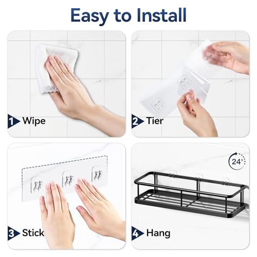 YASONIC Shower Caddy Adhesive, Rustproof Shower Organizer, Large Capacity Shower Shelves for Inside Shower, No Drilling Bathroom Organizers and Storage for Home Decor （2 Pack Black）