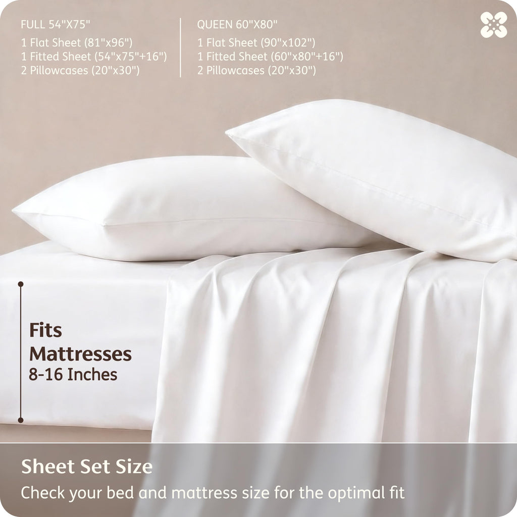 Bedsure PureWoven 100% Rayon Derived from Bamboo, Queen Sheets, 4 Pieces | Featured in Forbes Vetted, Cooling Sheets for Hot Sleepers, Breathable & Silky Soft, 16" Deep Pocket Bedding, White