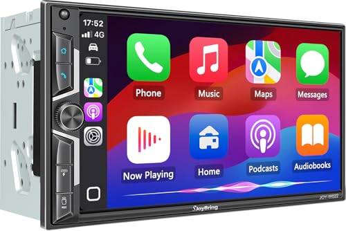 SJoyBring 7" QLED Double Din Car Stereo - Wireless Apple CarPlay & Android Auto, 240W 4.2CHN, SWC, Bluetooth, FM/AM Car Radio, 2 Subwoofers Outputs, Backup Camera